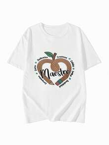 Camiseta de moda femenina de verano de manga corta camiseta de moda casual al aire libre 'love' estampado camiseta casual femenina con patrón relajado - Blanco - Ver 3