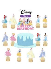 13 piezas Juego de decoración de pasteles de princesa, surtido de decoraciones de cupcakes con temática de princesa, decoraciones de fiesta de cumpleaños de princesa - Regleta de enchufes con forma de pastel de dibujos animados - Ver 4
