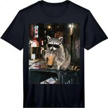 Mens Funny Raccoon Drinking Iced Coffee Sunglasses Cool Meme Performance T-Shirt - Black - View 1