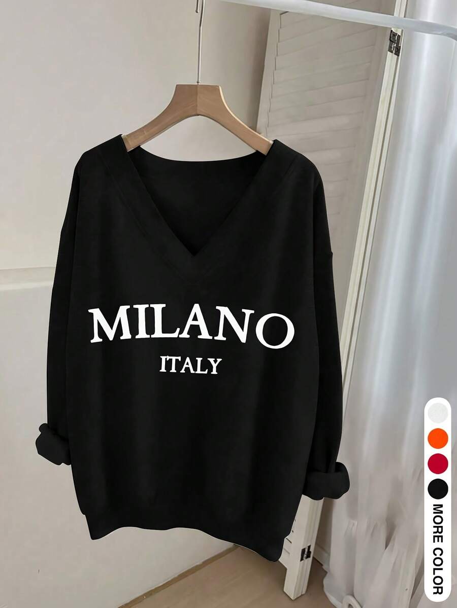 Latest Camiseta de moda para mujer0913 Wild Ai, una sudadera casual de manga larga con cuello en V, estampado de letras, camiseta de manga larga, top de manga larga, top de moda para mujer. ,Top de manga corta para verano,blusas para mujer,La elección perfecta para tus atuendos de San Valentín,playeras niño,Camiseta para aficionados de la Copa de Fútbol,playeras de mujer - Negro - Ver 1