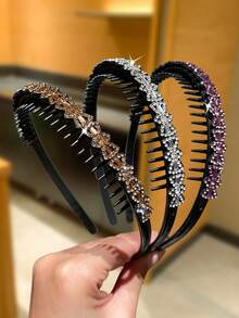 3er Set Damen Luxus Strass Schleife Haarreifen, Vintage eleganter Stil, Haaraccessoires mit rutschfestem Zahndesign, geeignet für Lässig, Einkaufen, Reisen, Dating Haarreifen - Verschiedenfarbig - Übersicht 3