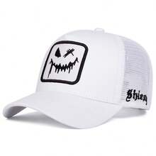 1 pieza Gorra de camionero con bordado de cara sonriente para hombres, gorra de béisbol de moda, gorra de malla deportiva para exteriores, viajes, playa, primavera y otoño, festivales, vacaciones - Multicolor - Ver 15