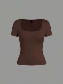 Set de 3 camisetas de punto para mujer, multicolor, camisetas básicas de primavera/verano para mujer, tops ajustados básicos, paquete de tops básicos, tops básicos para mujer, tops de ajuste ceñido, tops básicos, tops de mujer de cuello cuadrado, tops de verano para mujer, tops de manga corta para mujer, tops de verano para mujer, camisetas de mujer - Multicolor 3 - Ver 5