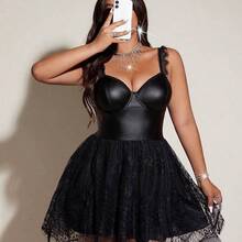 Galaire Women's Spring/Summer/Autumn New Slim Fit Elegant Sexy Lace Patchwork Ribbon Knit Tight Camisole Mesh Lace Sheer Sexy Dress, Casual Minimalist Textured Fabric High-End, Suitable For Vacation, Dating Sexy Birthday Dress Slay Diva Dress Black Mesh Dress Black Bustier Dress Black Corset Dress Nightclub Dress Women's Dress Party Dress For Women Wow Dress Sexy Short Dress Tutu Dress Black Party Dress - Burdeos - Ver 2