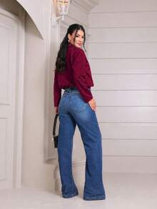 Women's Regular-Length Coat, Made Of Medium-Stretch Fabric, With A Button-Down Collar, Regular-Length Sleeves, And Cuffs That Reach The Wrist. - 酒紅色 - View 3