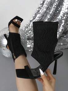 Giày sandal cao gót mũi vuông gợi cảm, thanh lịch dành cho nữ, thích hợp để đi làm. - màu đen - Xem 1