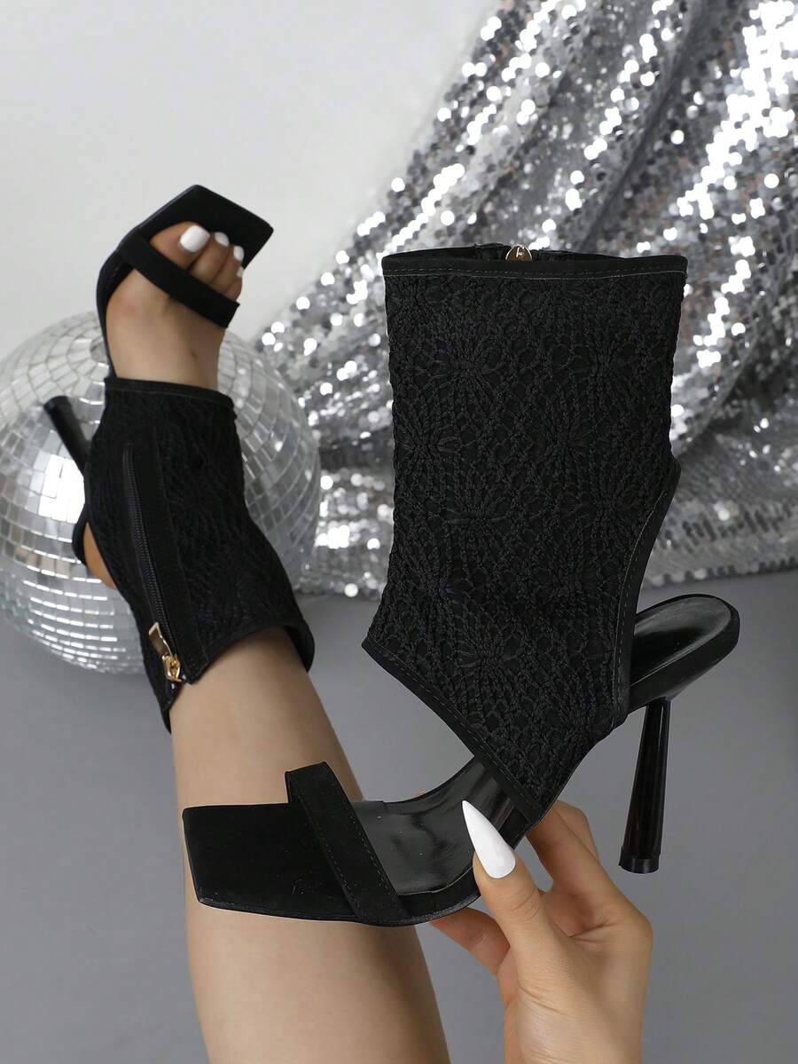 Giày sandal cao gót mũi vuông gợi cảm, thanh lịch dành cho nữ, thích hợp để đi làm. - màu đen - Xem 1