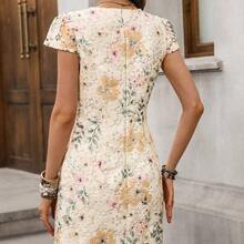 Women's Lace & Ditsy Floral Asymmetrical Hem Romantic Short Sleeve Dress Summer Dresses For Women  Dresses For Women Summer Summer Dresses For Women Summer Outfits For Women  Vacation Dress  Summer Vacation Outfits Women Going Out Outfits - Albaricoque - Ver 3