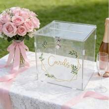 Transparent Acrylic Card Holder With Lock, Envelope/Wallet, Suitable For Wedding, Graduation, Birthday, Baby Shower, Party - Gold Floral Design Gift Card Organizer - Multicolor - View 2