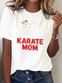 KARATE MOM Women's 100% Cotton T-Shirt - Killer Mom Design With Martial Arts Print, Casual Slim Fit, Comfortable For All Seasons, Machine Washable Karate Clothing And Casual Wear - 白色 - 查看 1