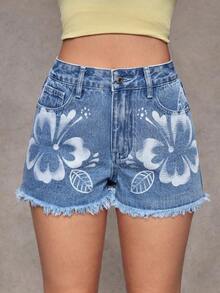 Pantalones cortos vaqueros casuales, estilo minimalista para uso diario - Azul lavado medio 2 - Ver 1