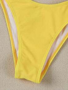 Nuevo conjunto de bikini negro sólido, sexy, elegante, casual, para playa, vacaciones y citas, sin tirantes, para primavera/verano - Amarillo - Ver 5
