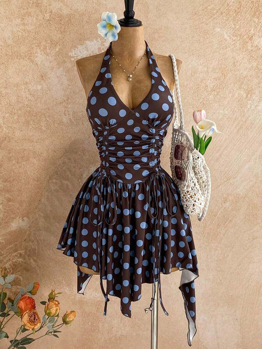 asdSoleia Nuevo vestido mini con cuello en V profundo, cintura con lazo, cuentas de madera y bajo asimétrico, adecuado para fiesta, cita, discoteca, estilo bohemio, vacaciones, ropa de mujer de otoño, vintage, días festivosasd CQT4 - Multicolor - Ver 1