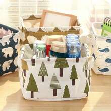 1pc Handle Printed Storage Basket, Waterproof Desktop Organizer Box, Fabric Closet Storage Bin, Suitable For Home Decor, Bedroom, Dorm And Office, Cute Desktop Sundries Storage Bucket - Green - View 1