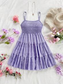 Vestido Casual de Tanque Halter Cuello con Dobladillo Plisado unicolor para Mujeres en Verano - Morado 2 - Ver 6