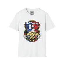 La Marea Roja Shield World 06 T-Shirt Panama Soccer 220g Heavyweight 100% Cotton T-Shirt. Butterfly Print. Unisex Sizing. Round Neck Inspirational T-Shirt. Cute And Beautiful Y2K-Inspired Summer Top, Perfect For The Outdoors, Home, Work, Or Street Wear. Casual, Loose-Fitting Everyday T-Shirt. - 白色 - 查看 1