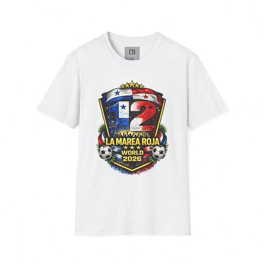 La Marea Roja Shield World 06 T-Shirt Panama Soccer 220g Heavyweight 100% Cotton T-Shirt. Butterfly Print. Unisex Sizing. Round Neck Inspirational T-Shirt. Cute And Beautiful Y2K-Inspired Summer Top, Perfect For The Outdoors, Home, Work, Or Street Wear. Casual, Loose-Fitting Everyday T-Shirt. - 白色 - 查看 1
