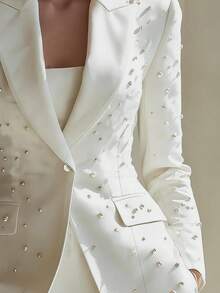 Women's Fashion Everyday Commute Bubble Bead Blazer Jacket, Suitable For Weddings, Dates, Lining For All Seasons White Fall - White - View 5