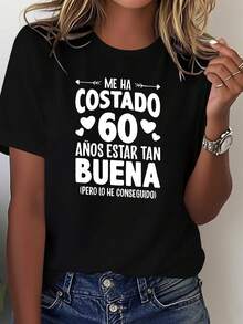 Camiseta Divertida de Moda para Mujer, Regalo de Cumpleaños Número 60 en Español, Manga Corta - Negro - View 2