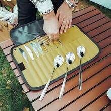 Portable Cutlery Roll – Storage And Organizer Bag For Travel Cutlery, Waterproof Polyester | Compact And Portable, With Divider, Ideal For Camping - màu bùn - Xem 2
