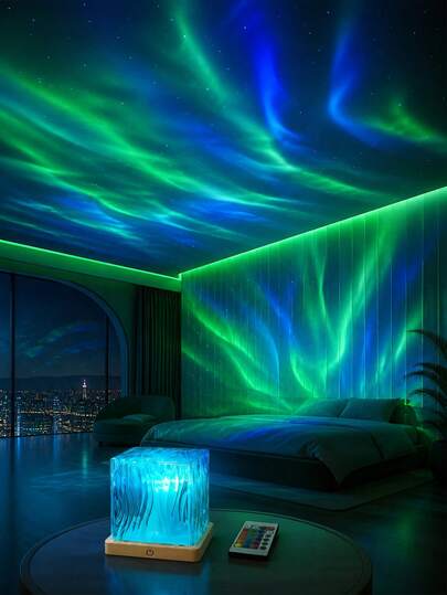 Luxury Aurora LED Projection Lamp, 16 Color Lighting, Remote Control, Rechargeable & USB Dual Power, Wireless Bedroom Mood Light, Gaming Room Decor, Elegant Gift For Valentine's Day & New Year