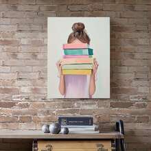 Enmarcado 1 póster de arte moderno de chica leyendo estilo bohemio - Lienzo  2D en tonos pastel suaves, estilo minimalista para adolescentes lectoras, ideal para habitaciones, aulas y bibliotecas - Decoración bohemia, obra de arte contemporánea, fácil de colgar, diseño plano 2D, perfecto para la decoración de habitaciones. - Enmarcado - Ver 5
