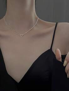 1 buah Kalung Berbentuk Hati Terbaru, Desain Unik, Mewah, Serbaguna, Kalung Choker Minimalis untuk Wanita - Antique Silver - View 5