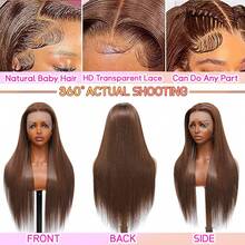 200% Plus Density Lace Frontal Human Hair Wig Blend Hair 32 Inch 13X4 13X6 HD Bone Straight HD Lace Glueless Wigs Natural Pre Plucked Transparent Lace Natural Chocolate Brown Color Human Blend Hair Wigs With Baby Hair High Tem Resistant Wig For Women - S4 - View 3