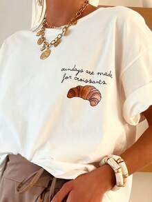 Verano 2025, nueva camiseta casual de manga corta para mujer con estampado de letras en inglés, diseño de dibujos animados, estilo Y2k, camiseta informal. - Negro - Ver 1