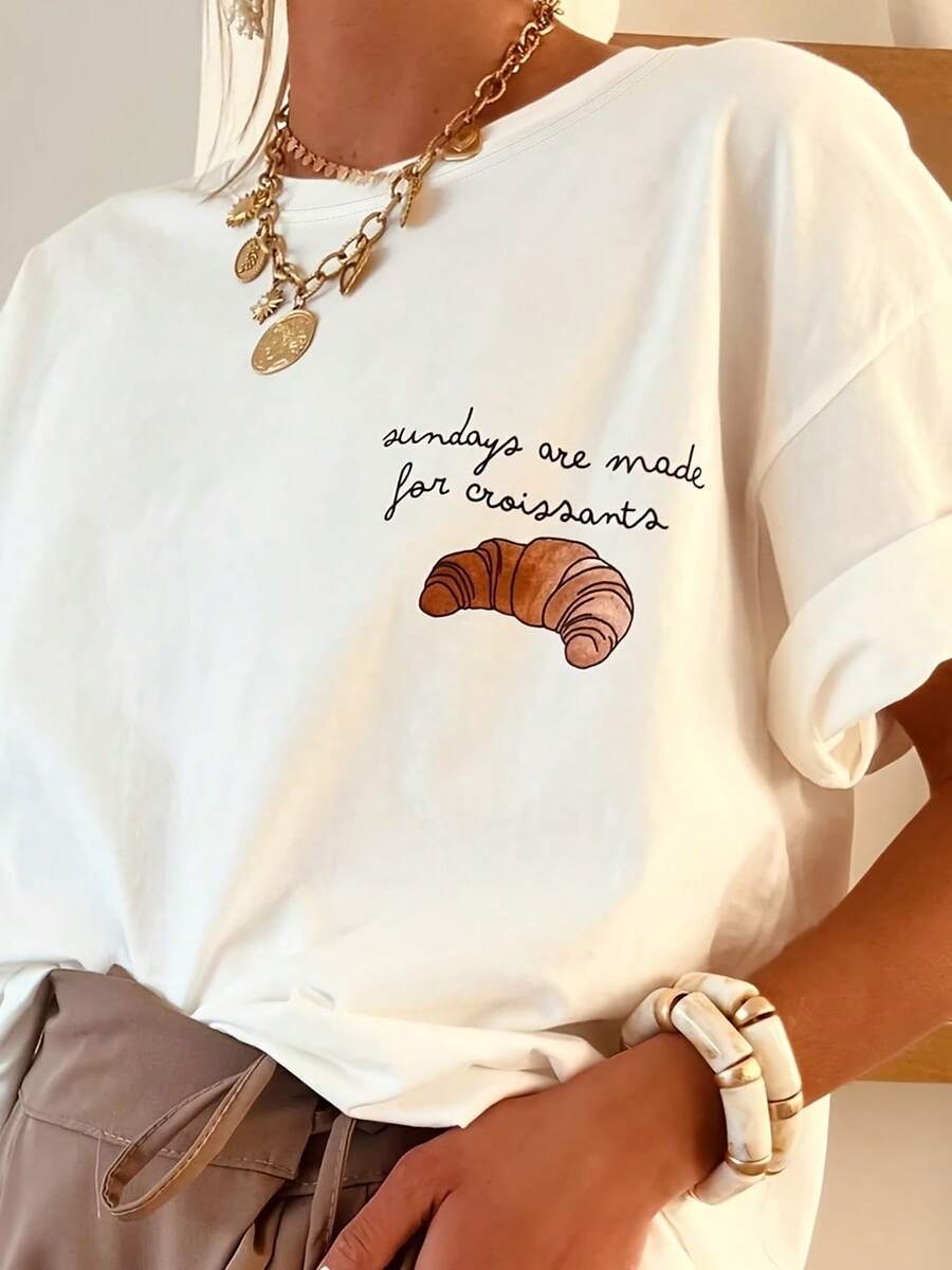Verano 2025, nueva camiseta casual de manga corta para mujer con estampado de letras en inglés, diseño de dibujos animados, estilo Y2k, camiseta informal. - Negro - Ver 1
