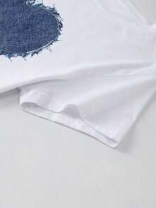 Camiseta casual versátil de mujer talla grande de cuello redondo y manga corta, de color liso - Blanco 2 - Ver 4