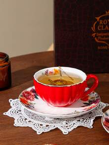 WGROOM 1 set (1 tasse et soucoupe, 2 tasses et soucoupes, 2 cuillères, 1 dessous-de-plat, 1 passoire à thé dans une boîte cadeau) Service de tasses à café et soucoupes en céramique, convient pour la maison, la cuisine, le restaurant, le salon. Tasse à café latte de style américain, tasse à eau, tasse à thé, mug, utilisable pour l'extérieur, les mariages, les fêtes, les cadeaux, les anniversaires - Multicolore - Voir 5