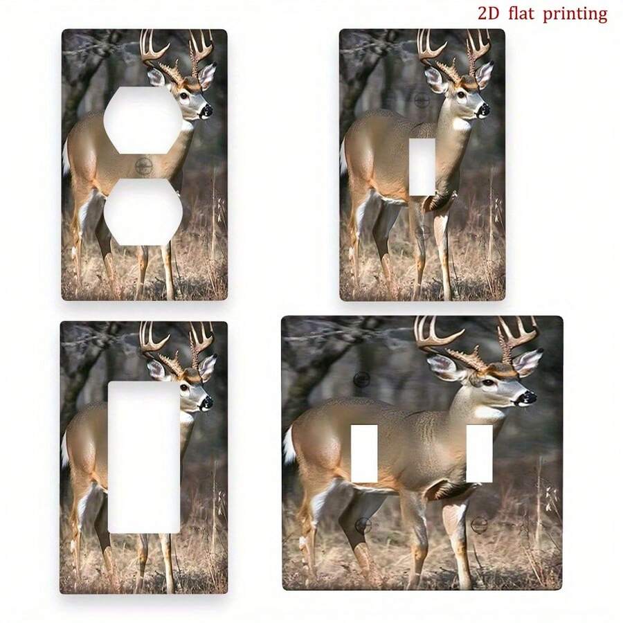 1pc 2D Flat Printed White Tail Deer Pattern Switch Panel, Socket Cover Decorative Wall Plate, Suitable For Rustic Style Bathroom Decor 2D Flat Switch Board