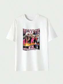 Soft And Comfortable Korean Style T-Shirt, Casual Wear, Unisex Black Cotton T-Shirt, All Sizes S To 5XL LII163, Perfect For Fans, Manfinity, Comfortable Men's T-Shirt, Men's Halloween Clothing, Unisex Pure Cotton T-Shirt - 220g 100% Breathable Cotton - 白色 - 查看 3