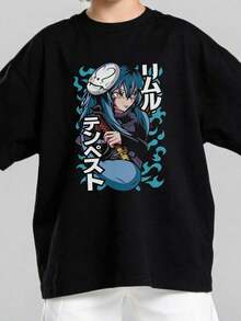 Boys' Summer T-Shirt 2026, Casual, Soft, Crew Neck, Short Sleeve, With A Graphic Print Of An Anime-Style Blue-Haired Character, Suitable For Everyday Casual Wear. Black Y2K Style T-Shirt. - 白色 - 查看 7