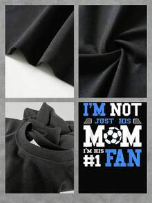 Camiseta de mujer con mensaje que expresa el orgullo y amor de una madre por su hijo futbolista mostrando que apoya su pasión por el deporte y celebra ser su mayor admiradora 100% algodón cómoda y perfecta para uso diario - Negro - Ver 4