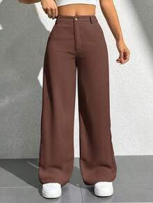 Pantalones casuales simples de unicolor para mujer para usar todos los días - Marrón - Ver 5