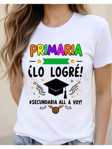 Camiseta de graduación primaria para mujer, ropa divertida de celebración para fiesta escolar para Kids2D, camiseta de mujer de diseño casual holgado, holgada y ligeramente extendida - Blanco - Ver 6