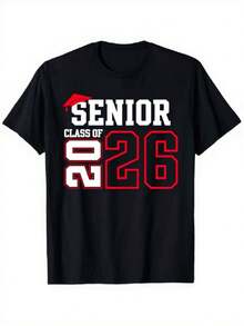 Class Of 2026 Graduation T-Shirt, Red And White Letter Print, Short Sleeve, Crew Neck, Casual Daily Wear, Graduation Gift, Winter Gift For Outdoor Lovers, Perfect For Dad, Husband, Family, 180gsm Gym T-Shirt, Unisex Fabric Texture, Holiday Outfit, Soft Material, Y2k T-Shirt - 黑色 - 查看 9