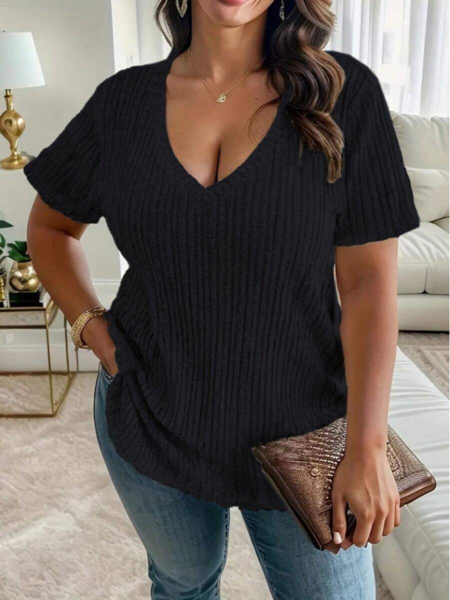Camisa de mujer de unicolor, versátil y casual para uso diario - Negro - Ver 1