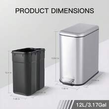 12L Stainless Steel Waste Bin With Sturdy Pedal And Removable Inner Bucket - Compact, With Recycling System (Container) (Unbranded) - Includes Inner Lining - C - View 10