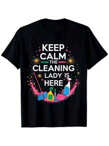 1 pieza de camiseta gráfica de verano con diseño de una señora limpiadora - un diseño humorístico para productos de limpieza, perfecto para empleadas domésticas, conserjes y personal de limpieza. Verano, 180g, 100% algodón. - Negro - Ver 6