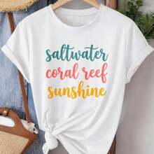 Elegante Top de Manga Corta para Mujer, Diseño Arrecife de Coral, para Uso Diario Casual y al Aire Libre, Lavable a Máquina |   Top Casual para Mujer |   Top de Verano para Mujer J2XY - Blanco - Ver 6