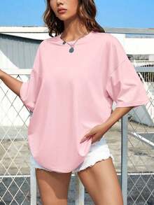 Oversized Off-Shoulder T-Shirt, Unisex - 淺粉色 - 查看 3