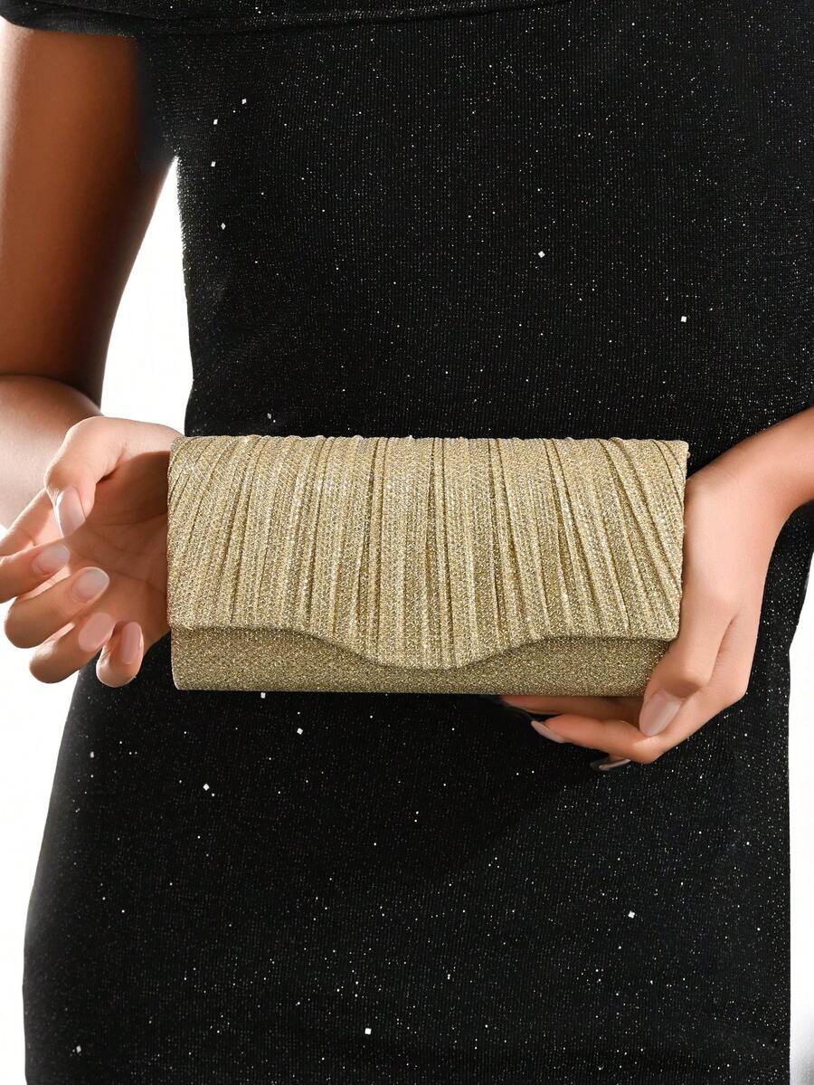 Clutch estilo sobre con tapa abatible, perfecto para fiestas de noche de mujeres, adecuado para bodas, recepciones de cóctel, graduaciones y diversos eventos. - Dorado - Ver 1