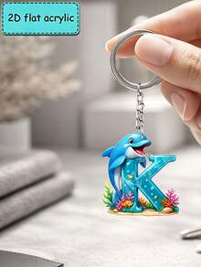 2D Flat Acrylic Keychain, Dolphin Letter Keychain, Novelty Keychain, 26 Letters, Dolphin, Marine Life, Keychain Accessories, Fashion Accessories, Suitable For Various Occasions Matching Keychain - Dolphin - View 9