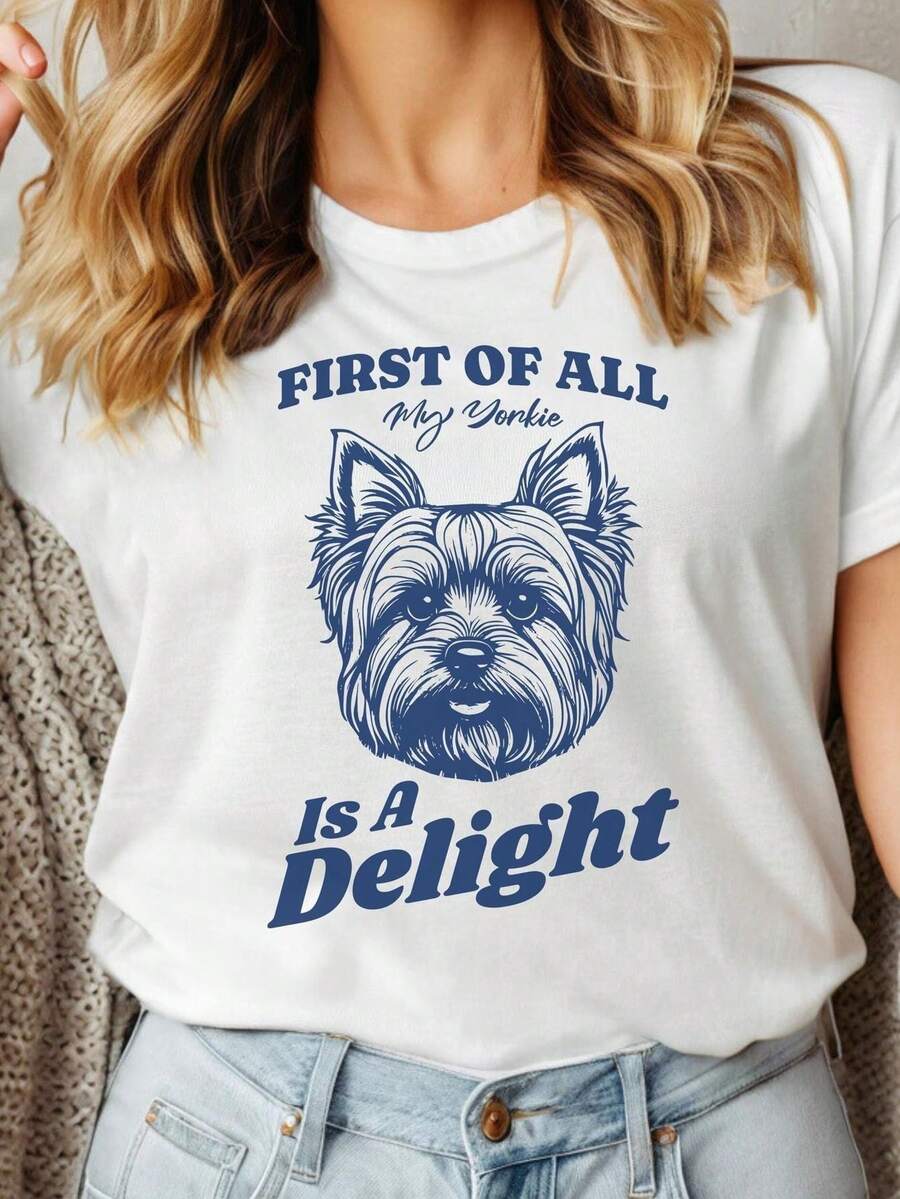 Camiseta de Yorkie, Camiseta de Yorkshire Terrier, Adorable Camiseta de Perro, Regalo Divertido, Camiseta de Yorkie, Regalo para Mamá de Yorkie, Camiseta de Yorkie, Ropa Urbana, Cómoda, Casual, Unisex, Ropa de Diseñador, Top Versátil para Uso Diario, Estampado Elástico - Blanco - Ver 1