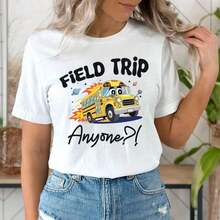1 camiseta "Field Trip Anyone", camiseta para viajes escolares, camiseta "Teacher Magic School Bus", camiseta para el Día de Campo, camiseta "Seatbelts Everyone", camiseta "Frizzle", camiseta para maestros, camisetas gráficas de gran tamaño para mujeres, 100% algodón, cuello redondo, manga corta, tops casuales, 180g, 100% algodón, todos los diseños están impresos. Unisexo. - Camiseta para excursiones escolares004 - Ver 2
