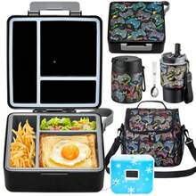 Set de lonchera Pawtong con contenedor Bento lonchera térmica de acero inoxidable de 17OZ para sopa y alimentos botella de agua para niños y bolsa de almuerzo aislada portátil A prueba de fugas - Juego negro - Ver 2