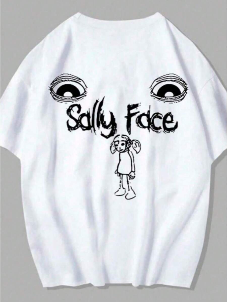 Camiseta de  con Estampado Gráfico de  - Camiseta Casual de Manga Corta con Cuello Redondo, Corte Holgado, Elasticidad Media y Lavable a Máquina para Primavera y Verano Y2k - Blanco - Ver 1